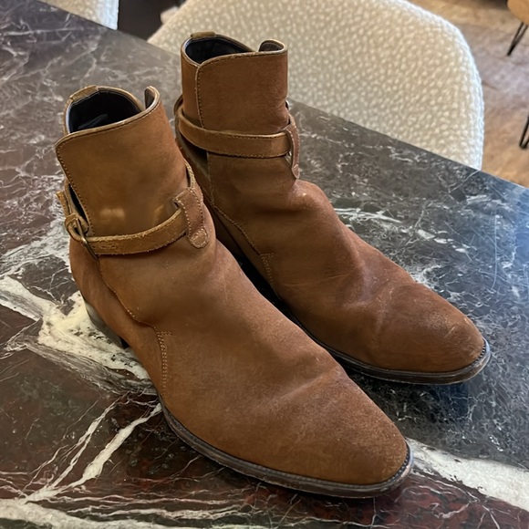 SAINT LAURENT Light Brown Suede Boots Ankle Strap Size 41 - Picture 5 of 10